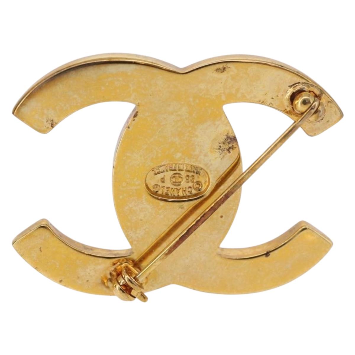 CHANEL Brooch Metal Gold Tone CC Auth bs35423M