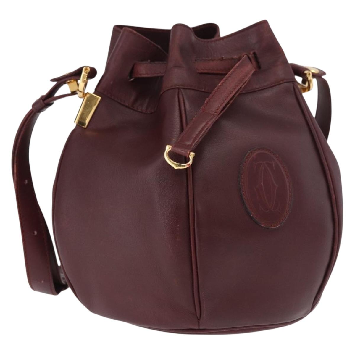 CELINE Must Line Purse Shoulder Bag Leather Bordeaux Gold Auth bs35428