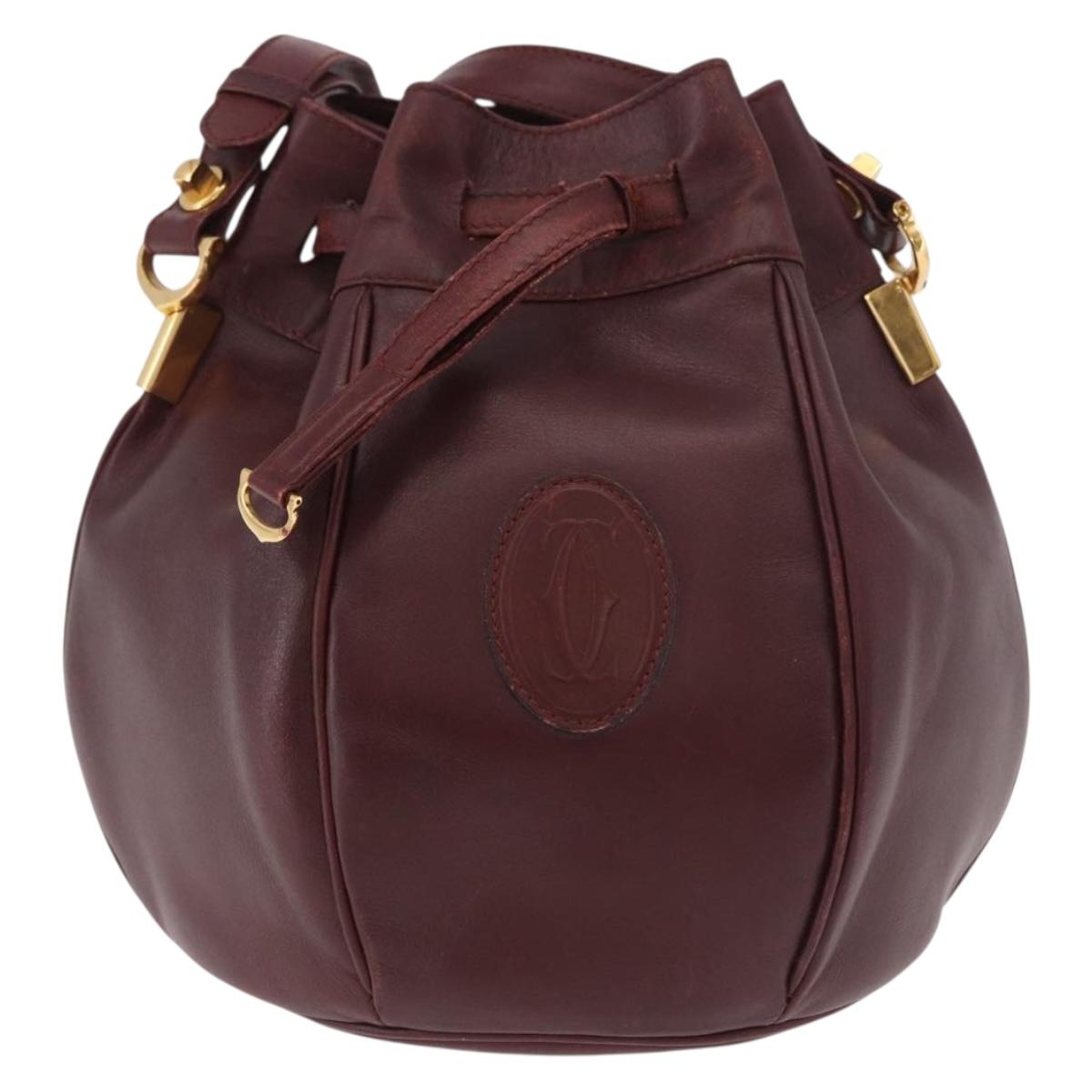 CELINE Must Line Purse Shoulder Bag Leather Bordeaux Gold Auth bs35428