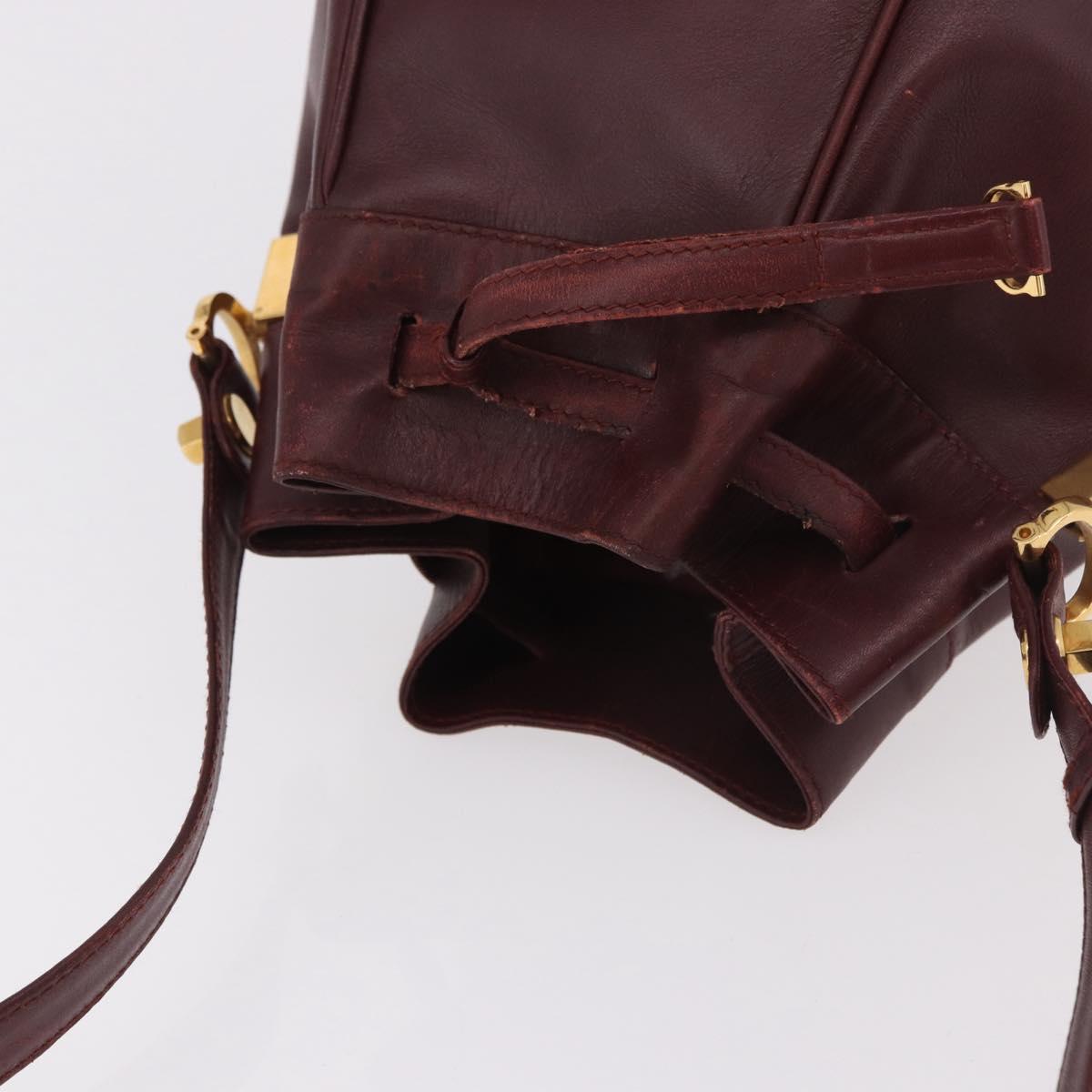 CELINE Must Line Purse Shoulder Bag Leather Bordeaux Gold Auth bs35428
