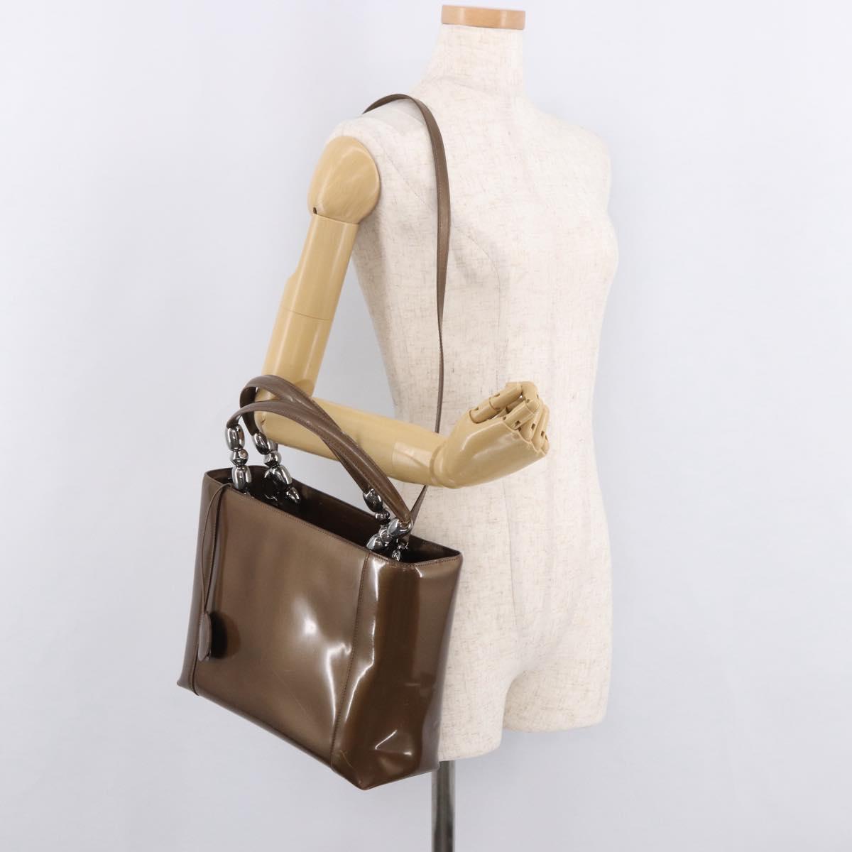 Christian Dior Maris Pearl Bag Patent Leather 2way Bronze Silver Auth bs35429
