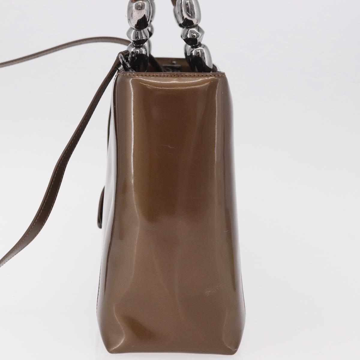 Christian Dior Maris Pearl Bag Patent Leather 2way Bronze Silver Auth bs35429