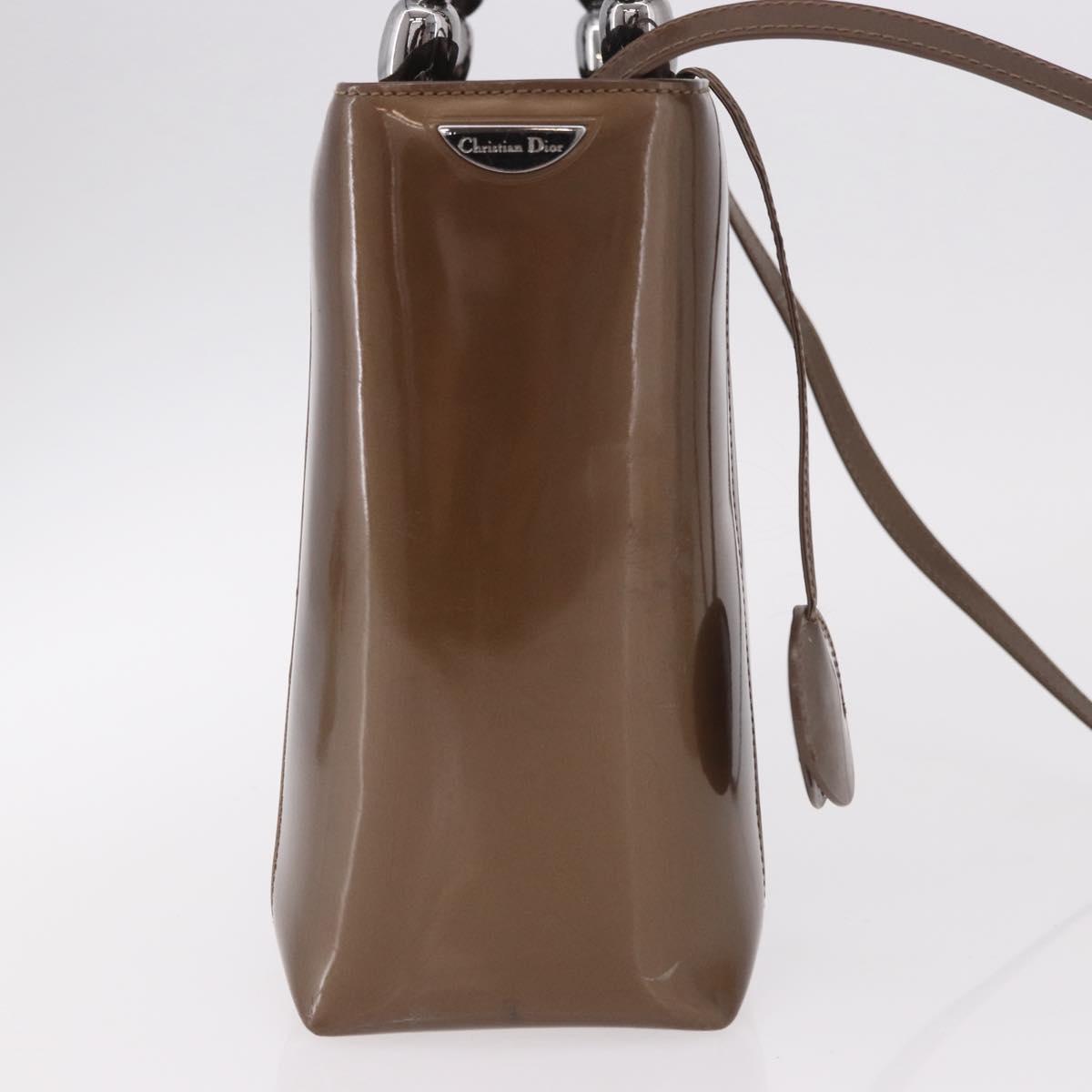 Christian Dior Maris Pearl Bag Patent Leather 2way Bronze Silver Auth bs35429