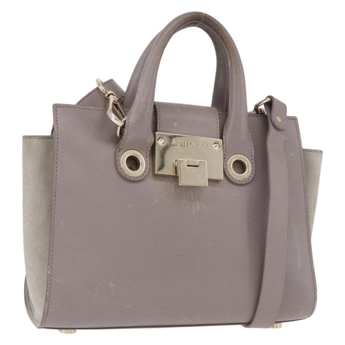 Jimmy Choo Hand Bag Leather 2way Gray Gold Auth bs35431