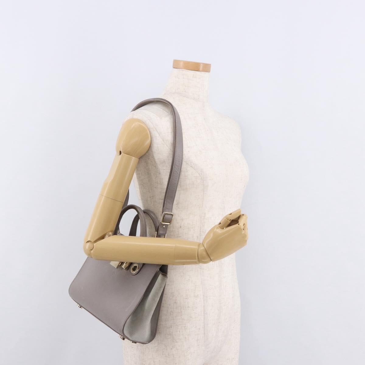 Jimmy Choo Hand Bag Leather 2way Gray Gold Auth bs35431
