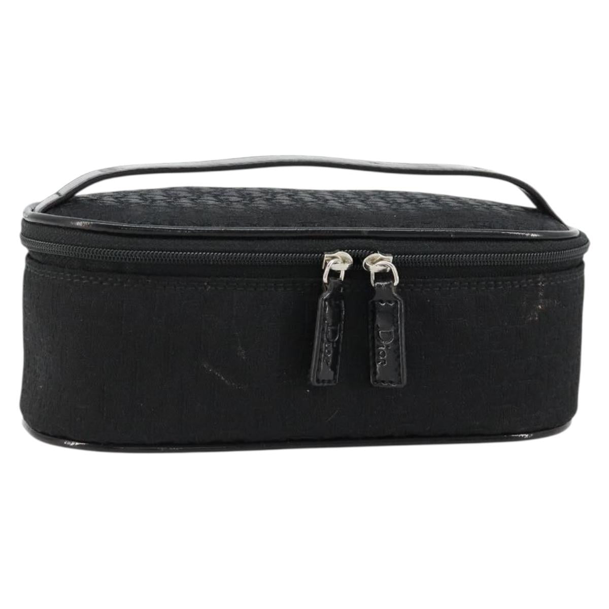 Christian Dior Trotter Canvas Vanity Pouch Black Silver Auth bs35433