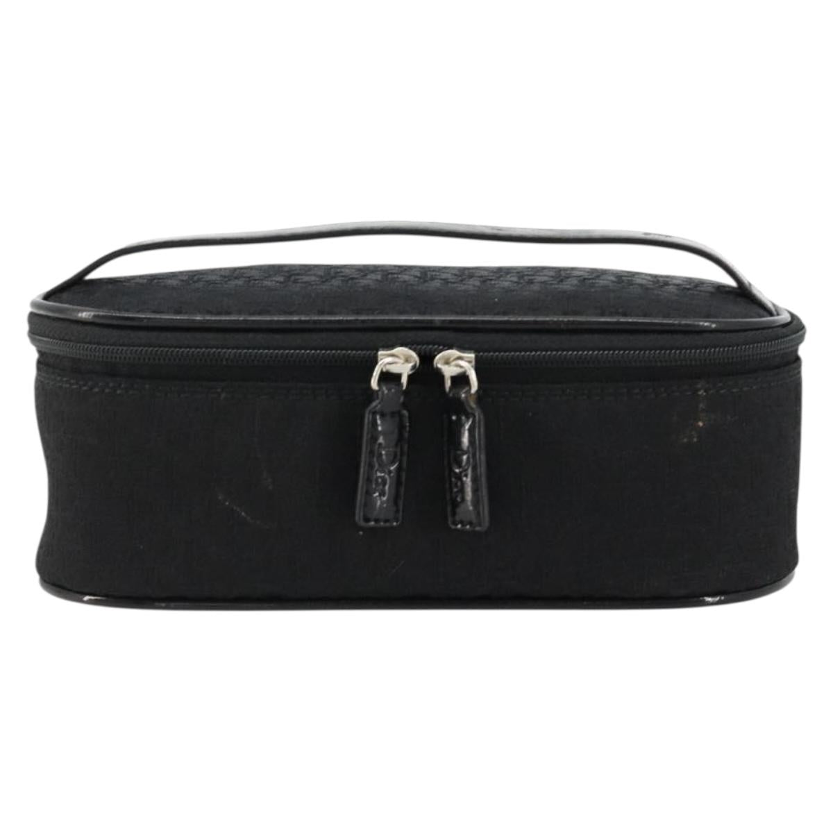 Christian Dior Trotter Canvas Vanity Pouch Black Silver Auth bs35433