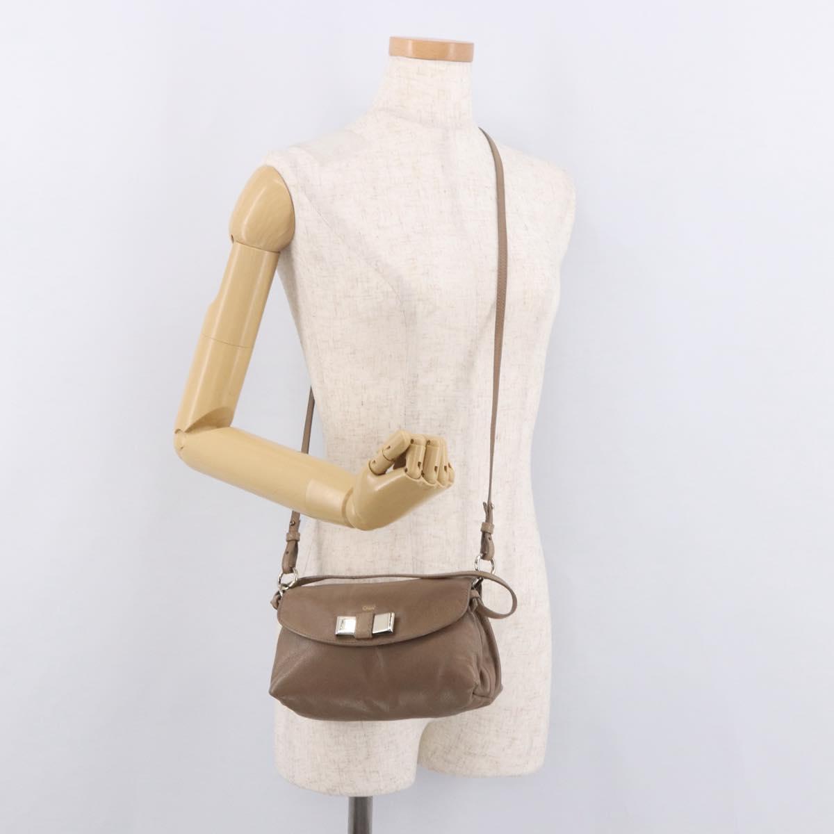 Chloe Lily Shoulder Bag Leather 2way Brown Gold Auth bs35434