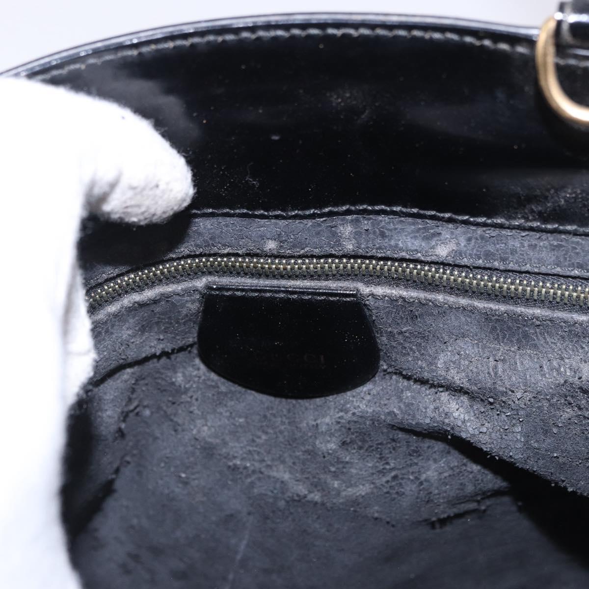 GUCCI Tote Bag Patent Leather Black Gold 000 1118 0503 Auth bs35437