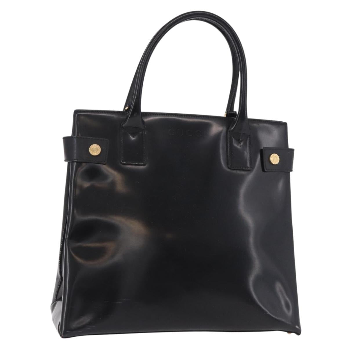GUCCI Tote Bag Patent Leather Black Gold 000 1118 0503 Auth bs35437