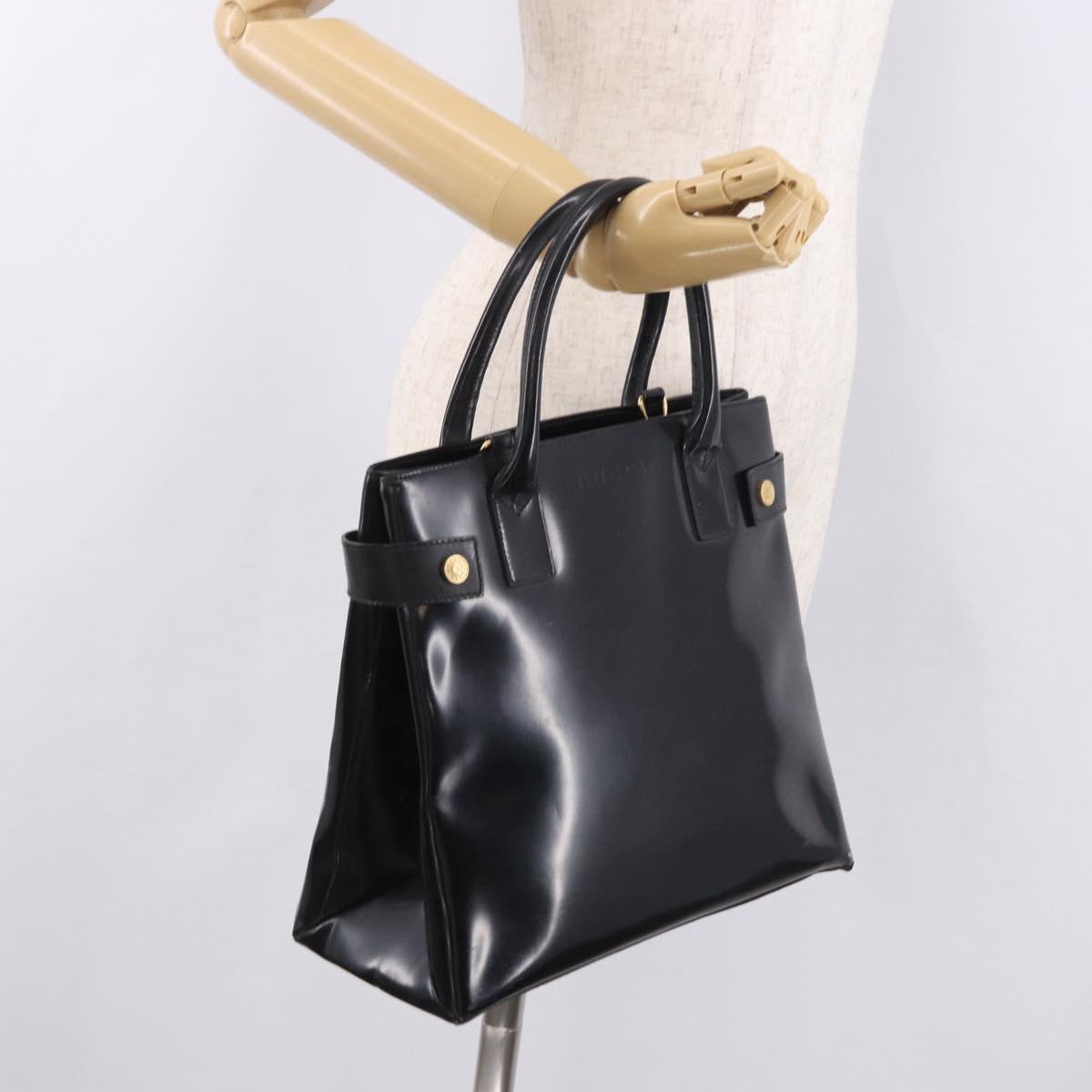 GUCCI Tote Bag Patent Leather Black Gold 000 1118 0503 Auth bs35437