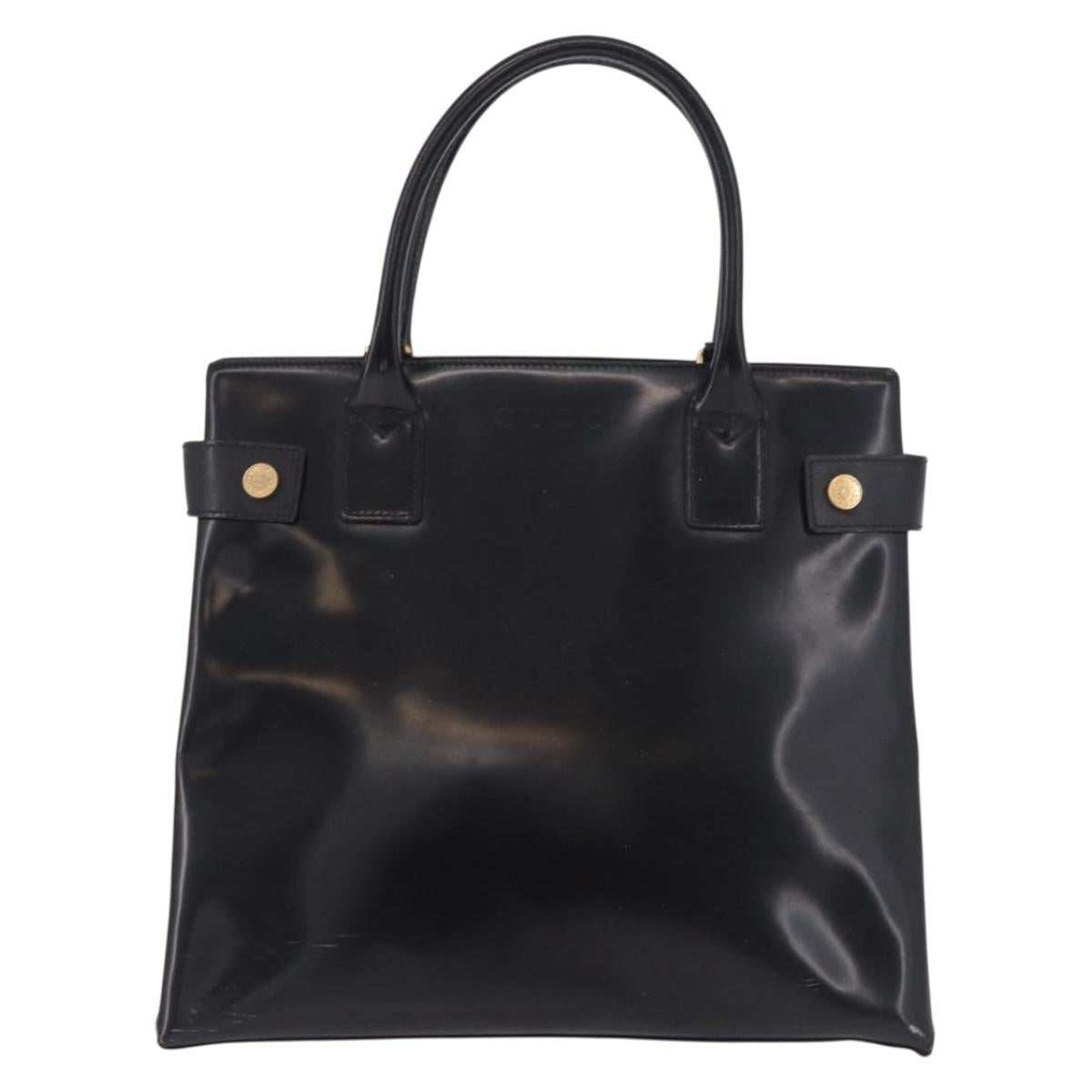 GUCCI Tote Bag Patent Leather Black Gold 000 1118 0503 Auth bs35437