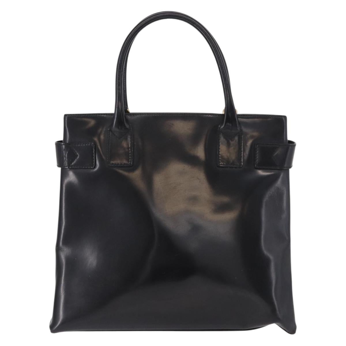 GUCCI Tote Bag Patent Leather Black Gold 000 1118 0503 Auth bs35437