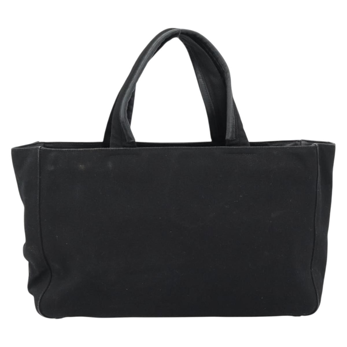 PRADA Hand Bag Canvas Black Silver Auth bs35438
