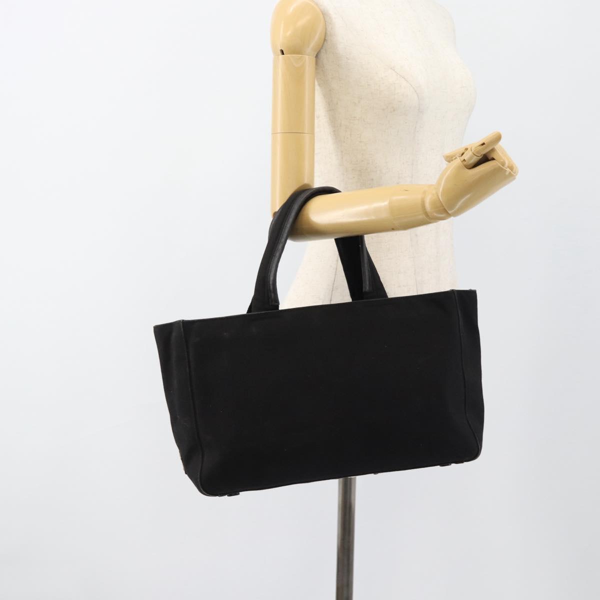 PRADA Hand Bag Canvas Black Silver Auth bs35438