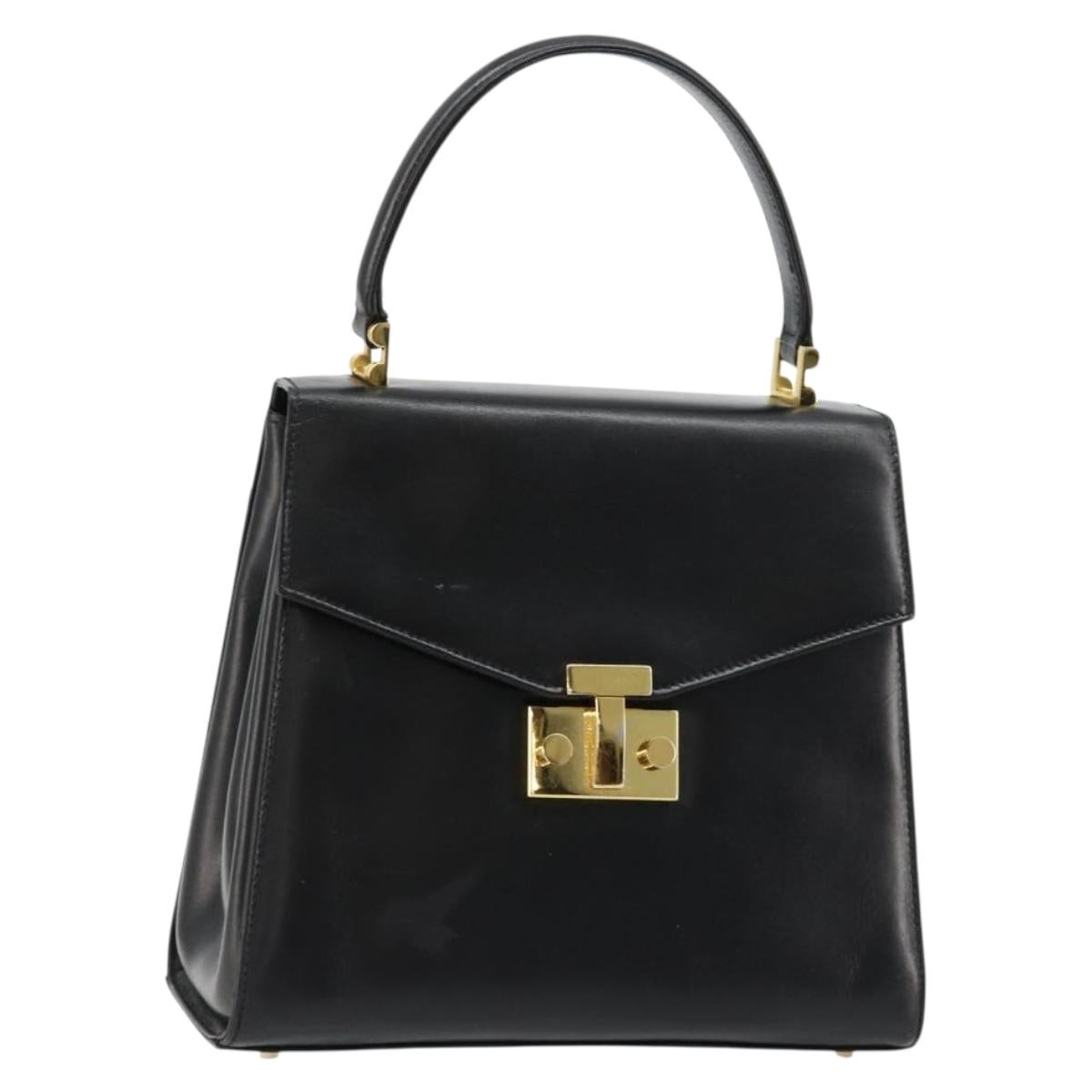 TIFFANY&Co. Hand Bag Leather Black Gold Auth bs35439