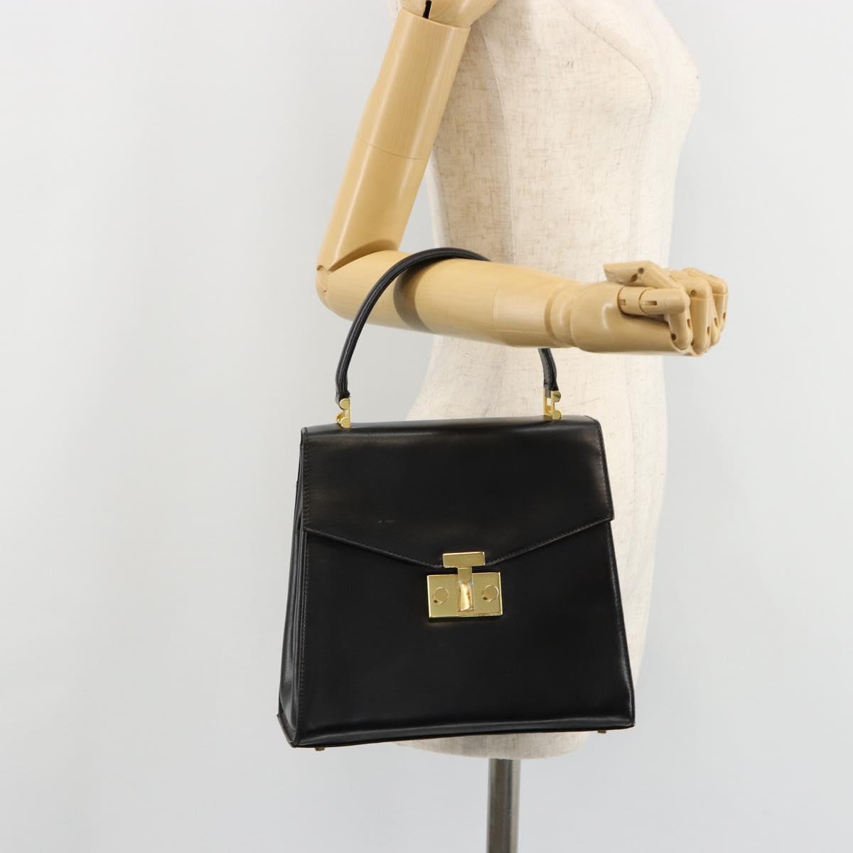 TIFFANY&Co. Hand Bag Leather Black Gold Auth bs35439