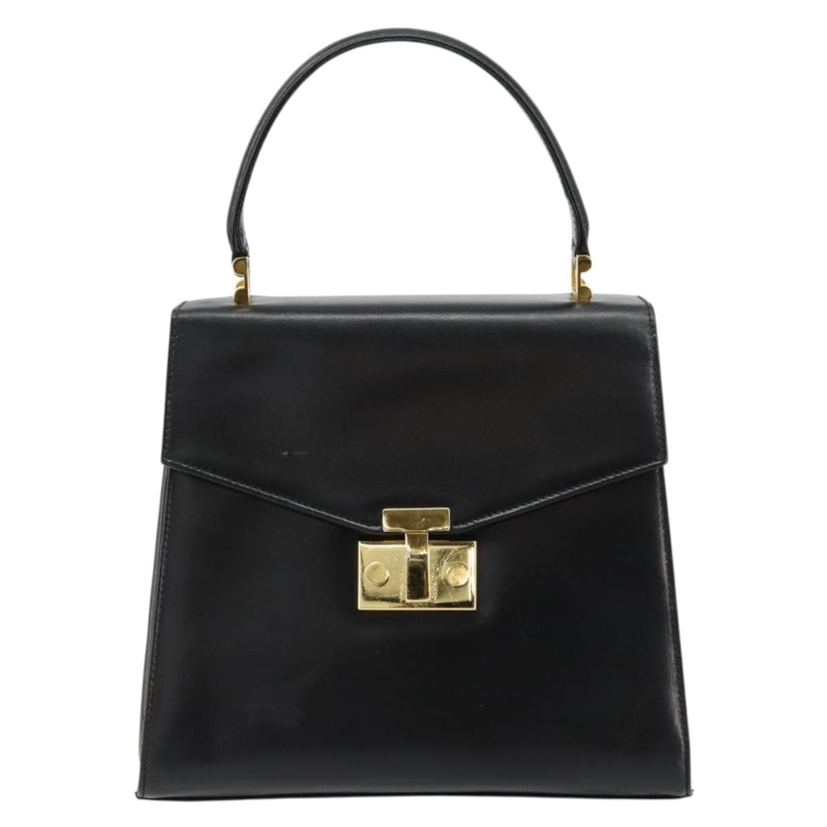 TIFFANY&Co. Hand Bag Leather Black Gold Auth bs35439