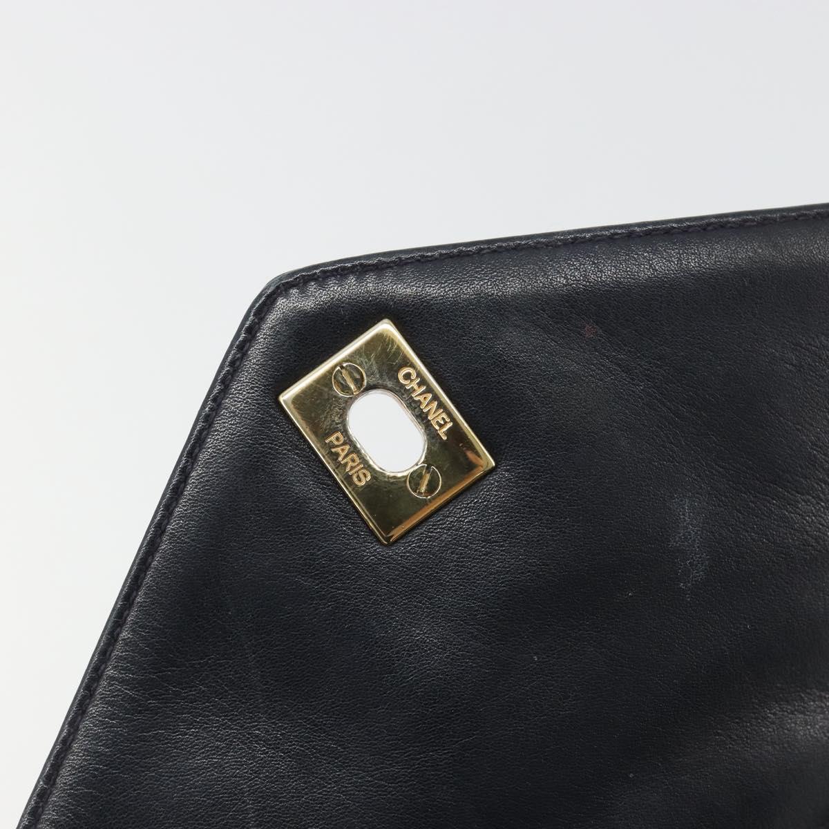 CHANEL V Stitch Shoulder Bag Lamb Skin Navy Gold CC Auth bs35440