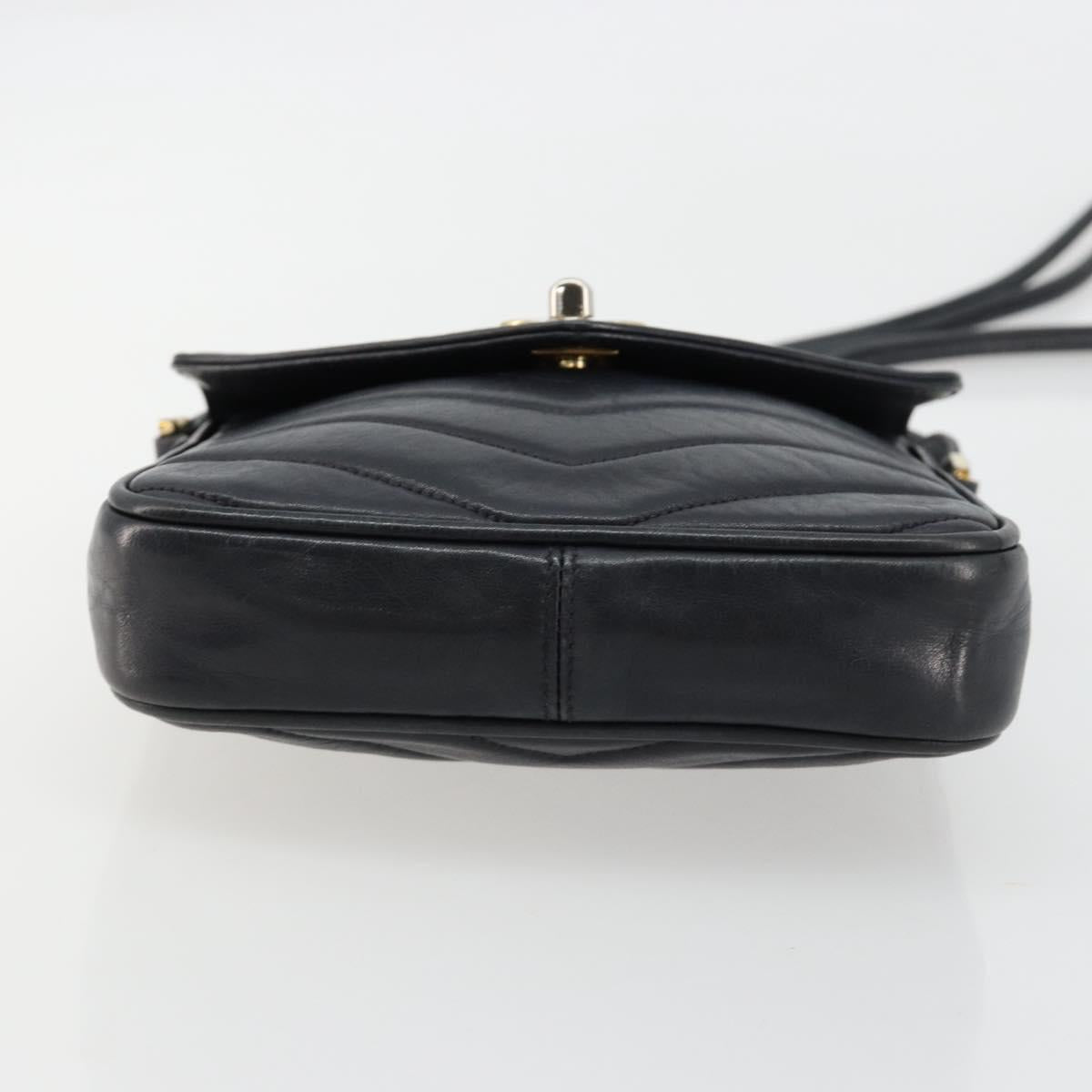 CHANEL V Stitch Shoulder Bag Lamb Skin Navy Gold CC Auth bs35440