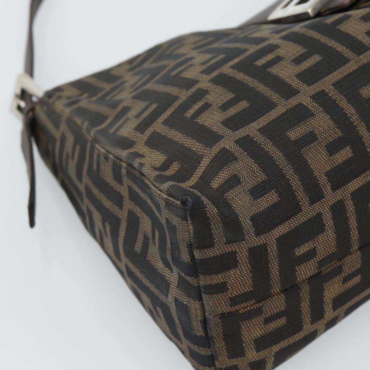 FENDI Zucca Canvas Mamma Baguette Shoulder Bag Black Brown Auth bs35441