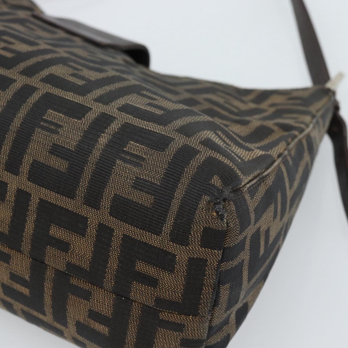 FENDI Zucca Canvas Mamma Baguette Shoulder Bag Black Brown Auth bs35441