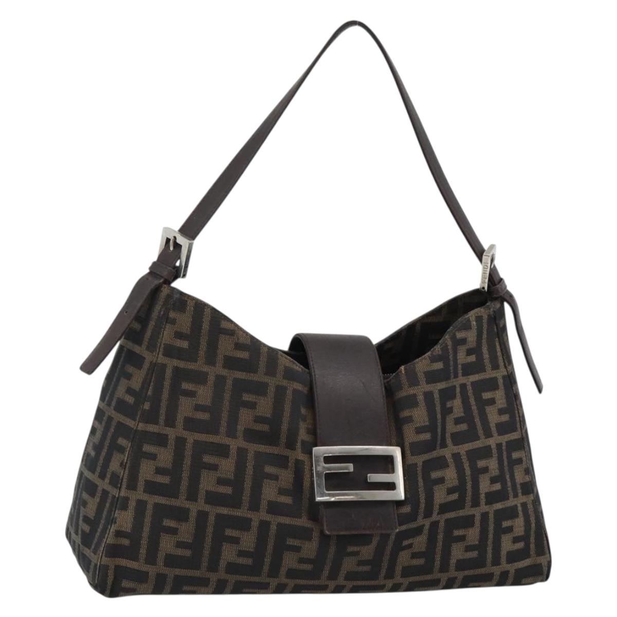 FENDI Zucca Canvas Mamma Baguette Shoulder Bag Black Brown Auth bs35441