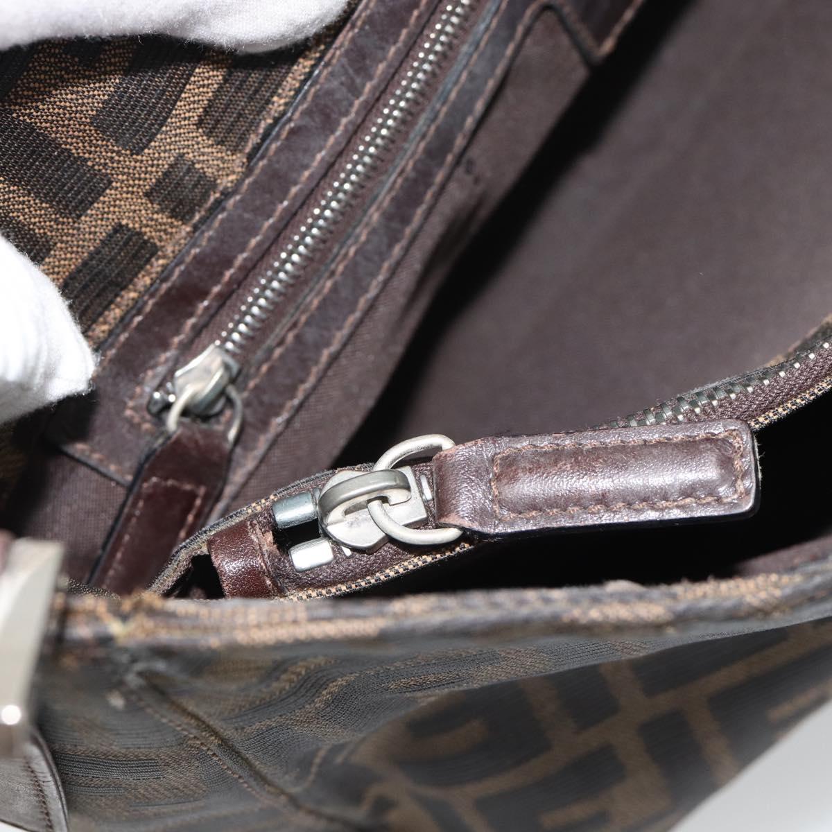 FENDI Zucca Canvas Mamma Baguette Shoulder Bag Black Brown Auth bs35441