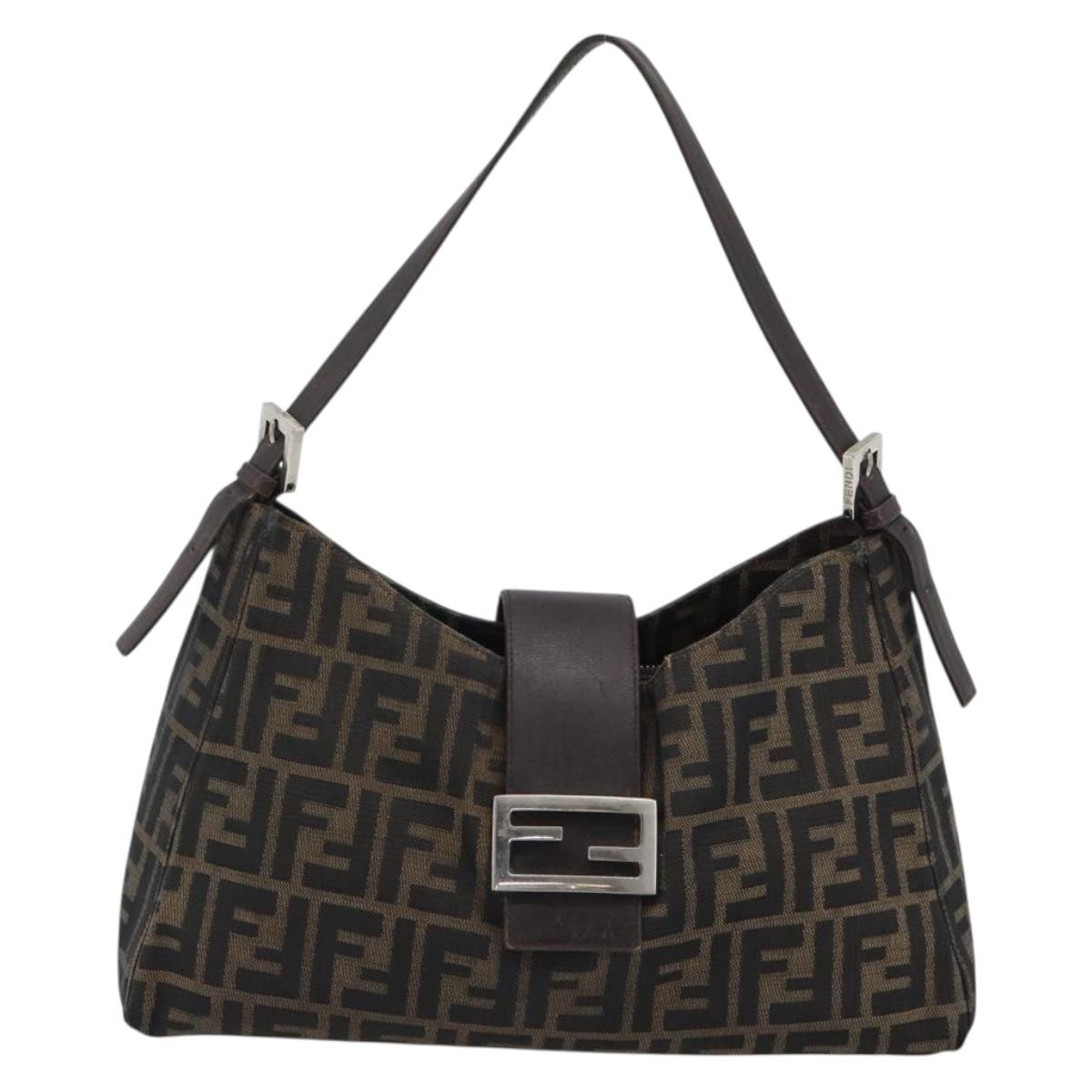 FENDI Zucca Canvas Mamma Baguette Shoulder Bag Black Brown Auth bs35441