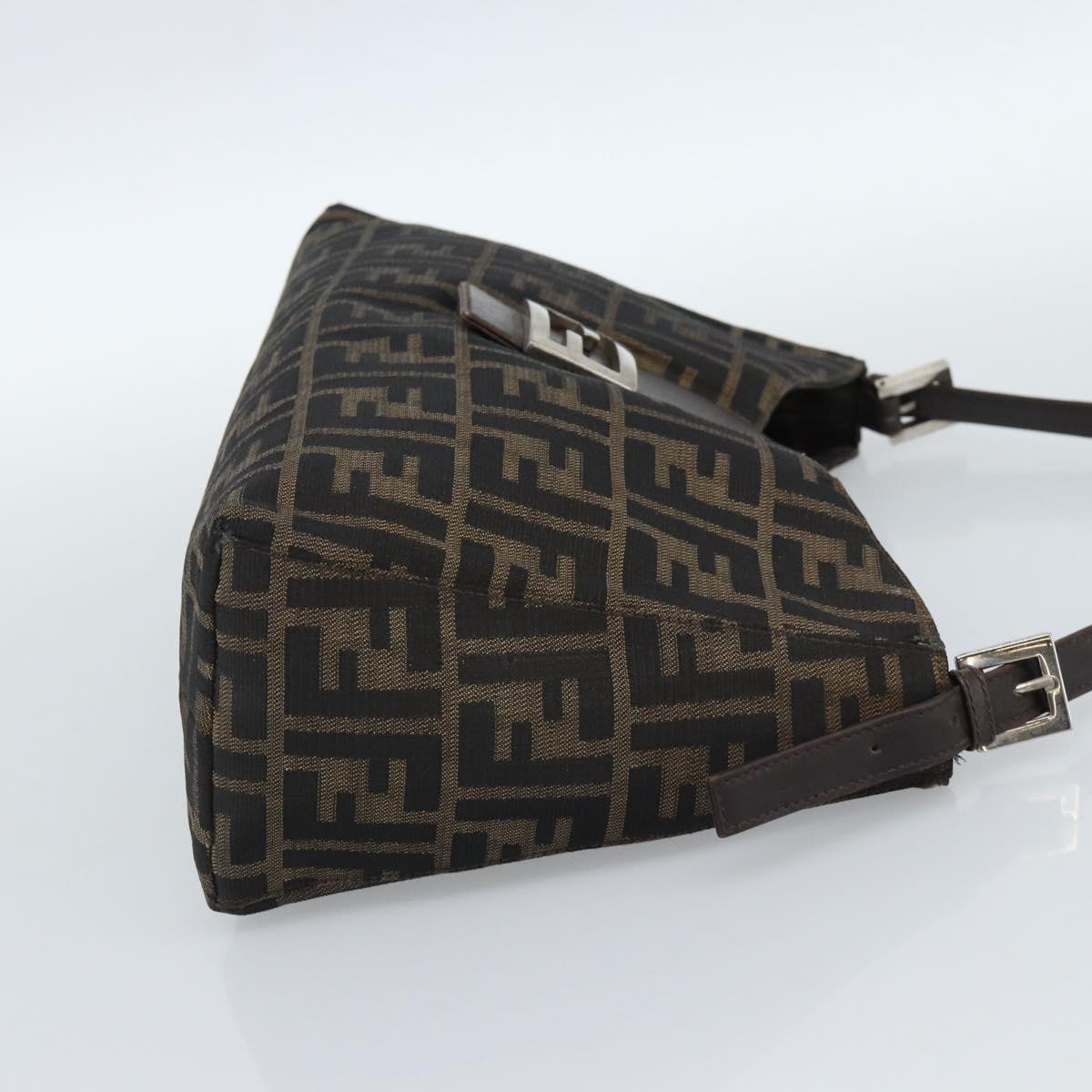 FENDI Zucca Canvas Mamma Baguette Shoulder Bag Black Brown Auth bs35441