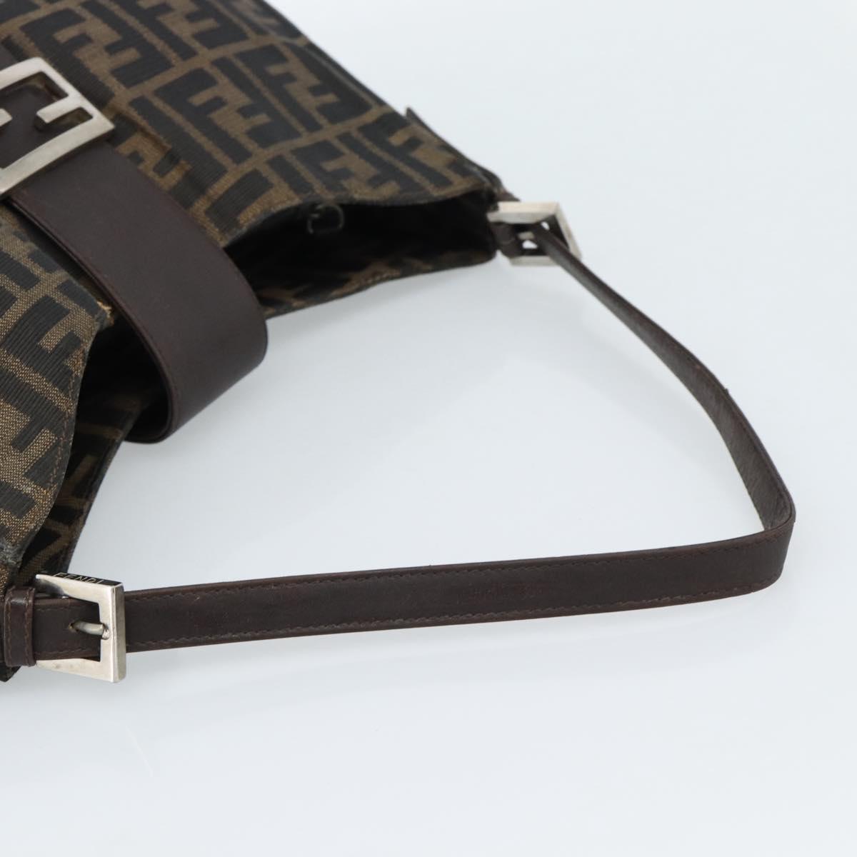 FENDI Zucca Canvas Mamma Baguette Shoulder Bag Black Brown Auth bs35441