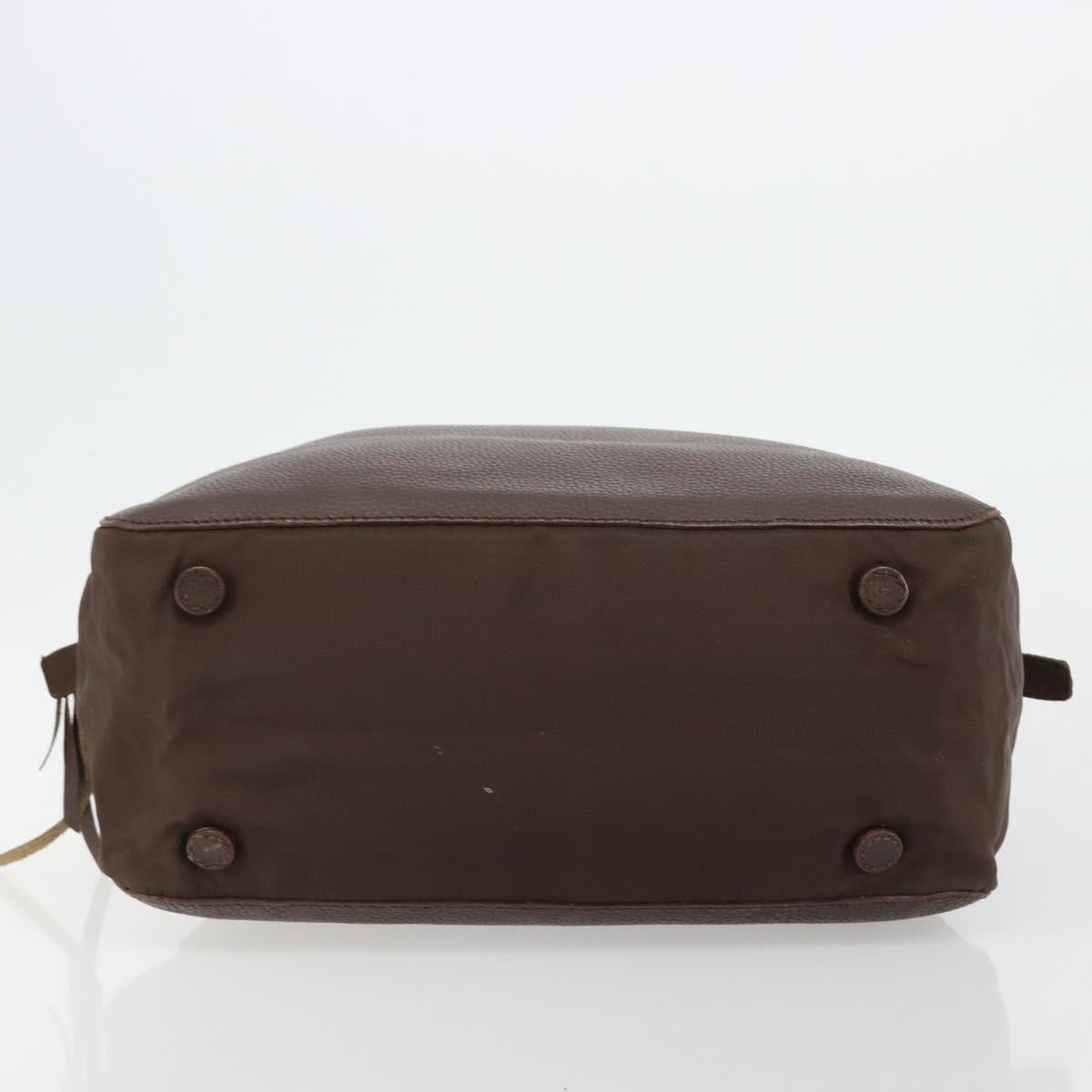 PRADA Hand Bag Leather Brown Gold Auth bs35442