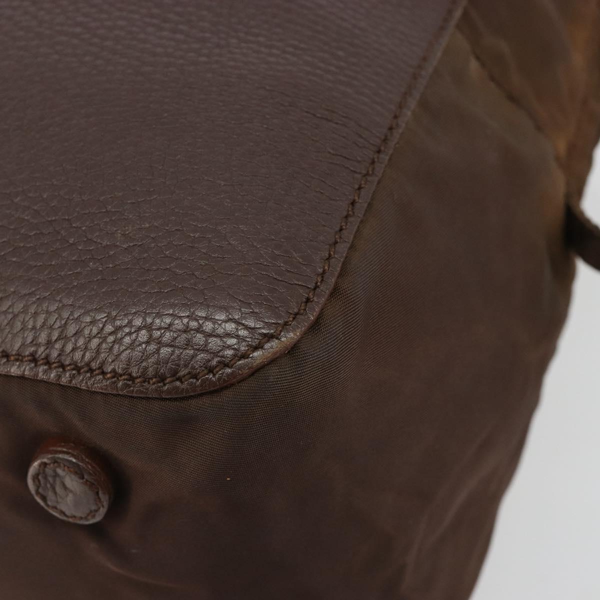 PRADA Hand Bag Leather Brown Gold Auth bs35442