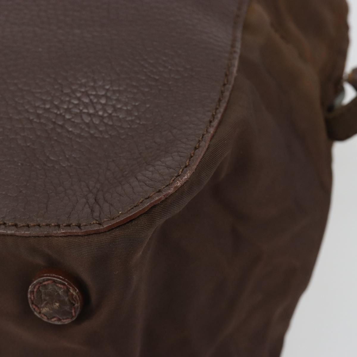 PRADA Hand Bag Leather Brown Gold Auth bs35442