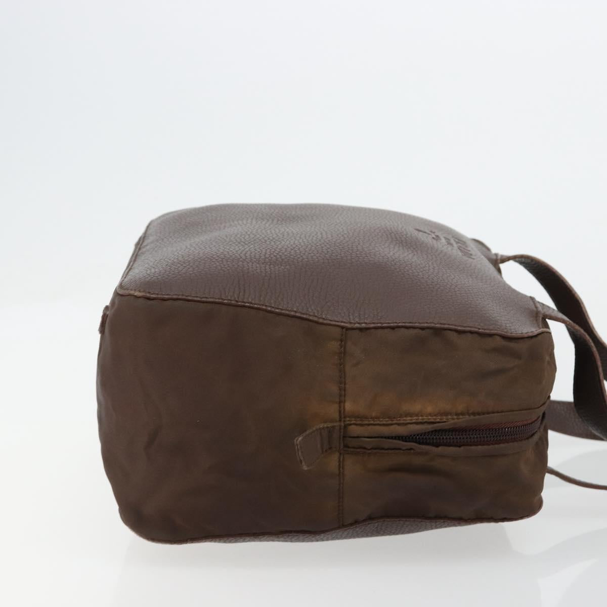PRADA Hand Bag Leather Brown Gold Auth bs35442