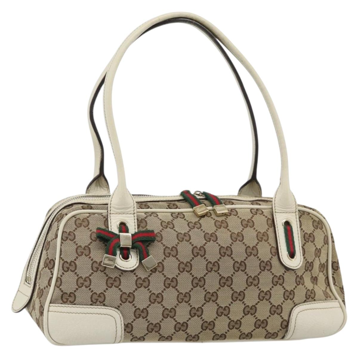 GUCCI GG Canvas princi Hand Bag Beige Gold 161720 Auth bs35443