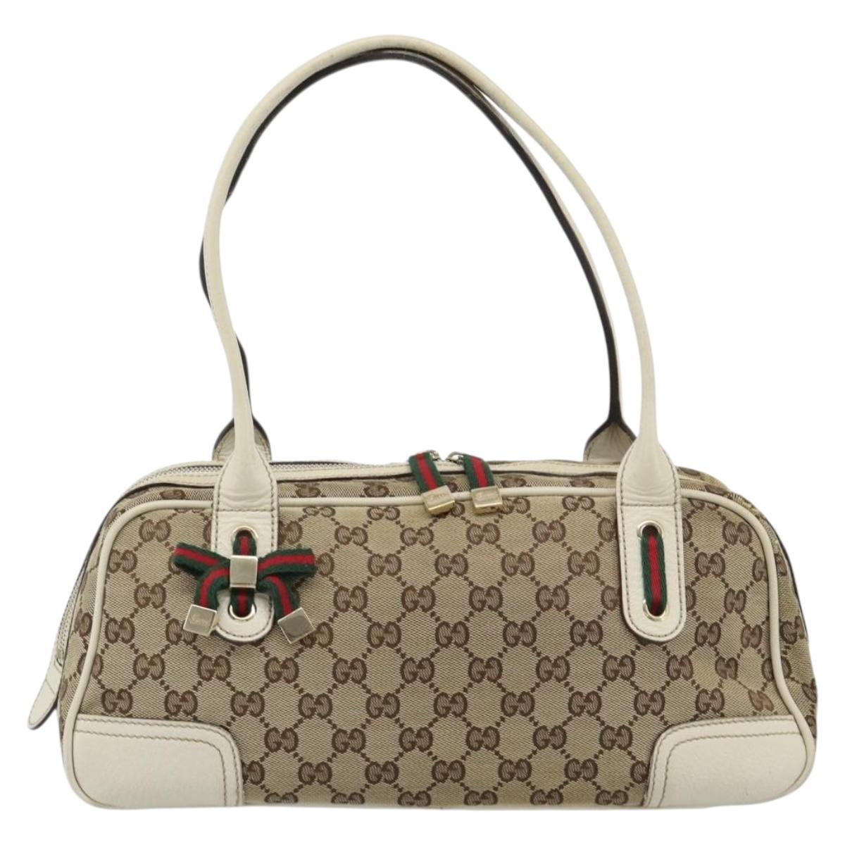 GUCCI GG Canvas princi Hand Bag Beige Gold 161720 Auth bs35443