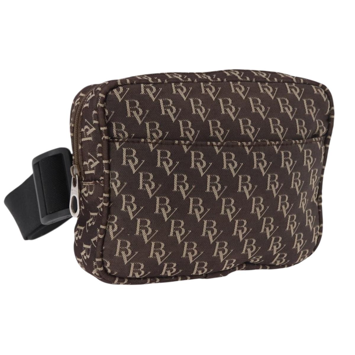 BOTTEGA VENETA Waist Bag Canvas Brown Silver Auth bs35444