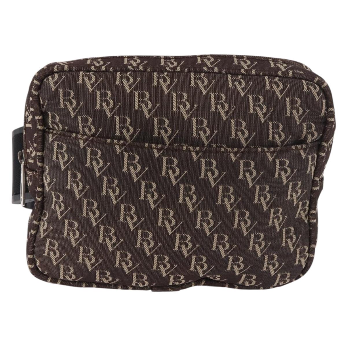 BOTTEGA VENETA Waist Bag Canvas Brown Silver Auth bs35444