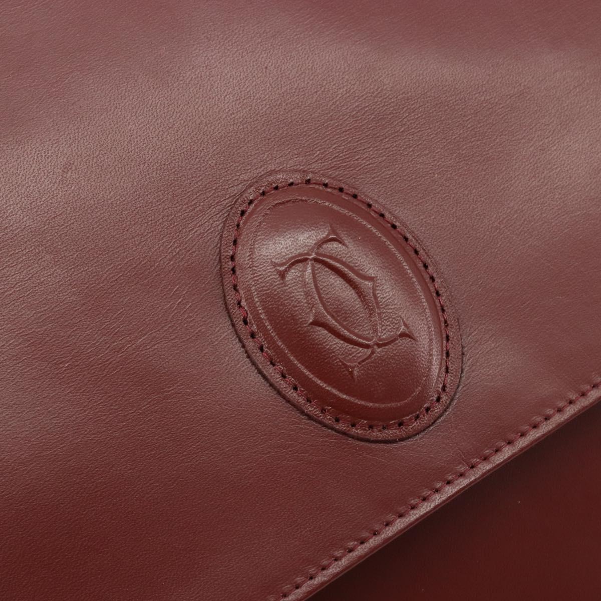 CARTIER Must Line Shoulder Bag Leather Bordeaux Gold Auth bs35445
