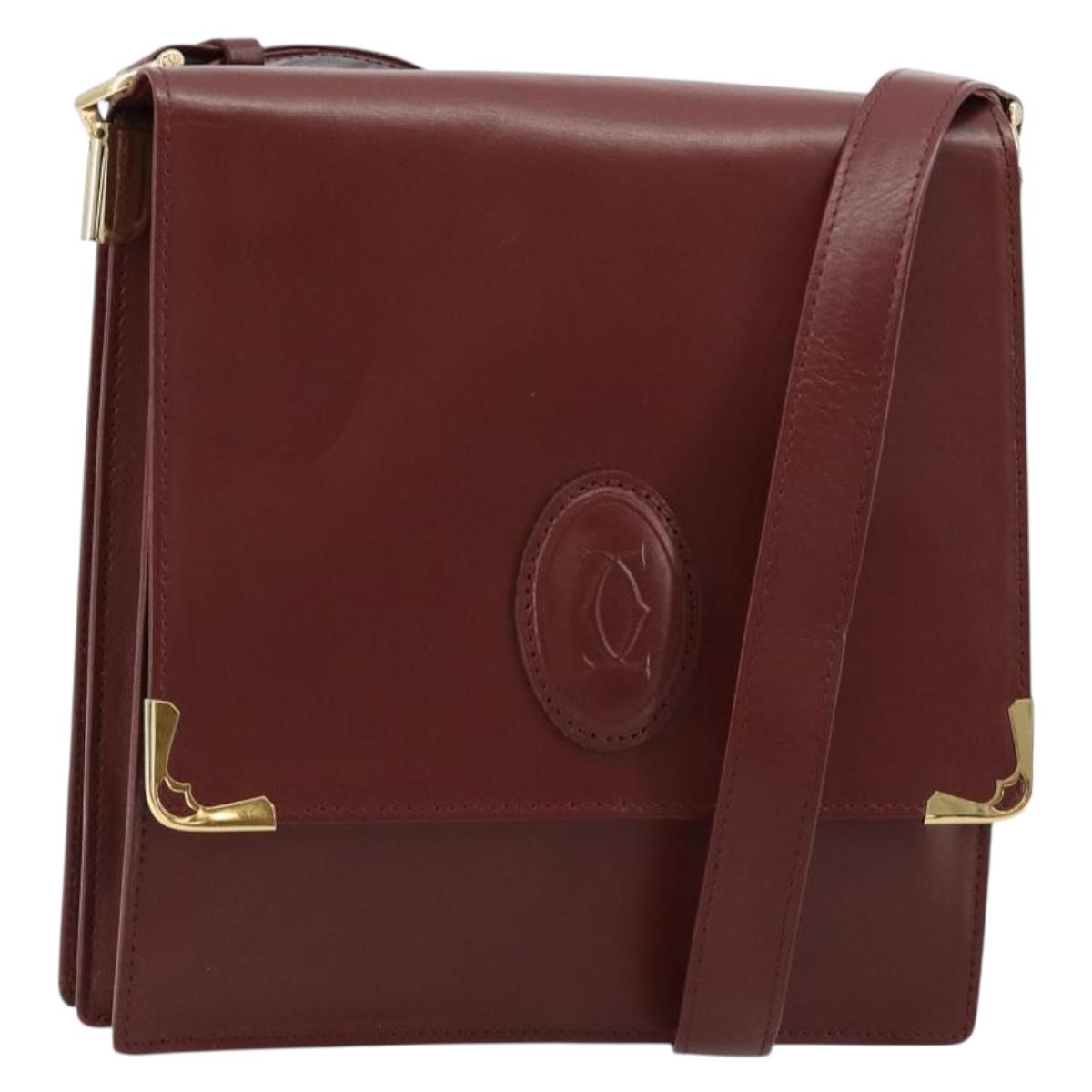 CARTIER Must Line Shoulder Bag Leather Bordeaux Gold Auth bs35445