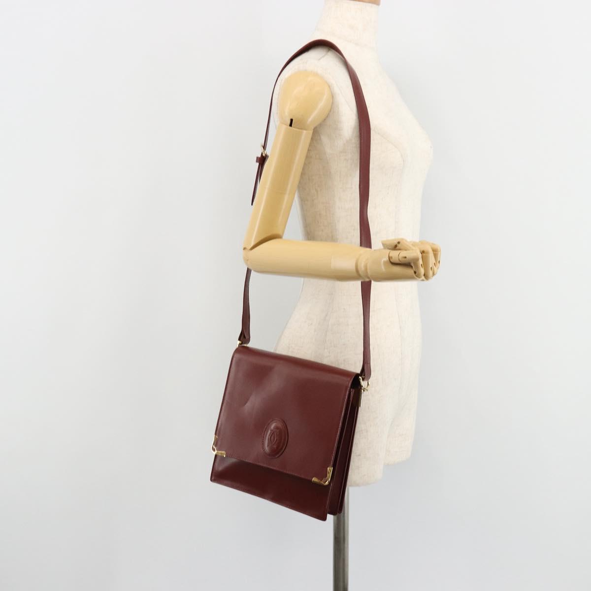 CARTIER Must Line Shoulder Bag Leather Bordeaux Gold Auth bs35445