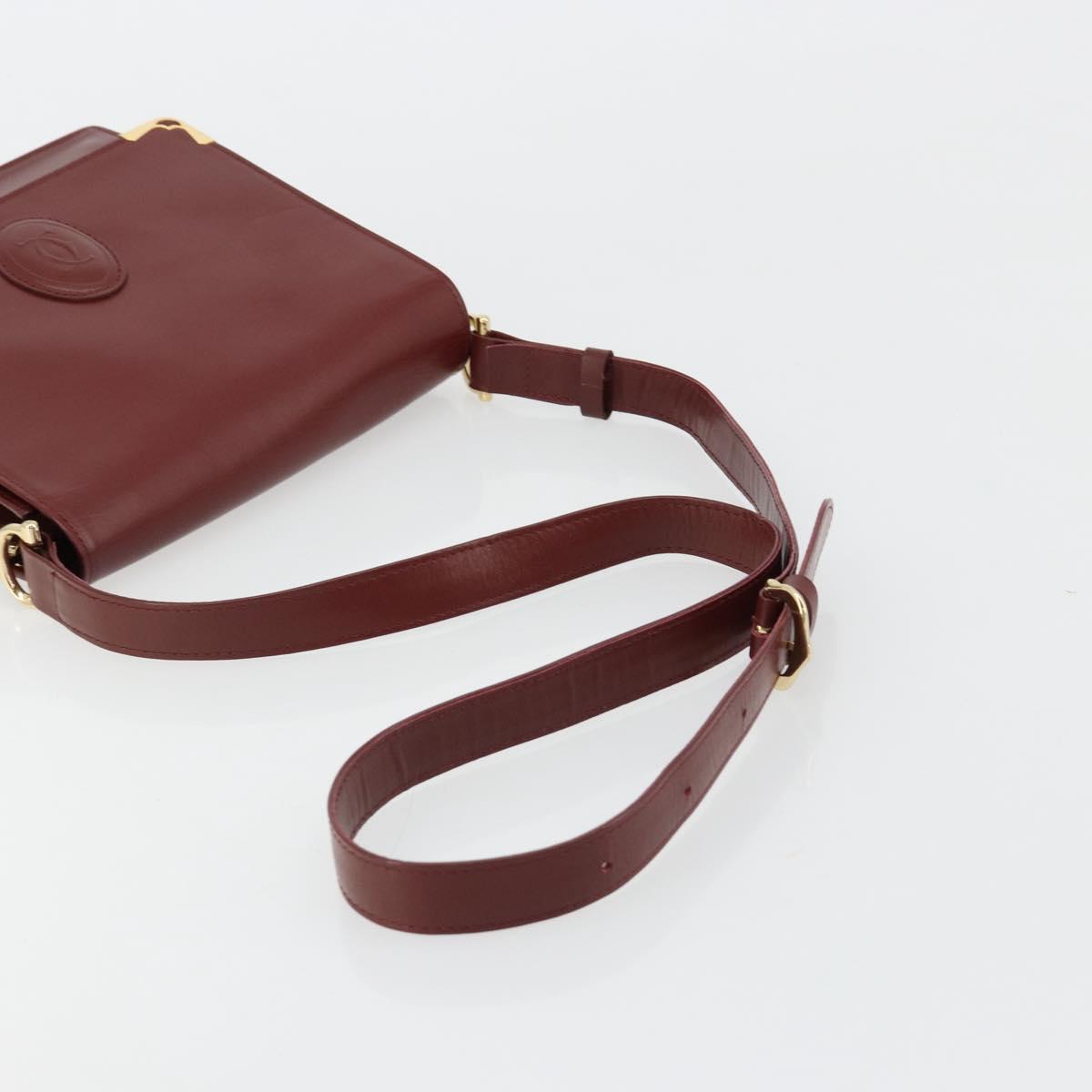 CARTIER Must Line Shoulder Bag Leather Bordeaux Gold Auth bs35445
