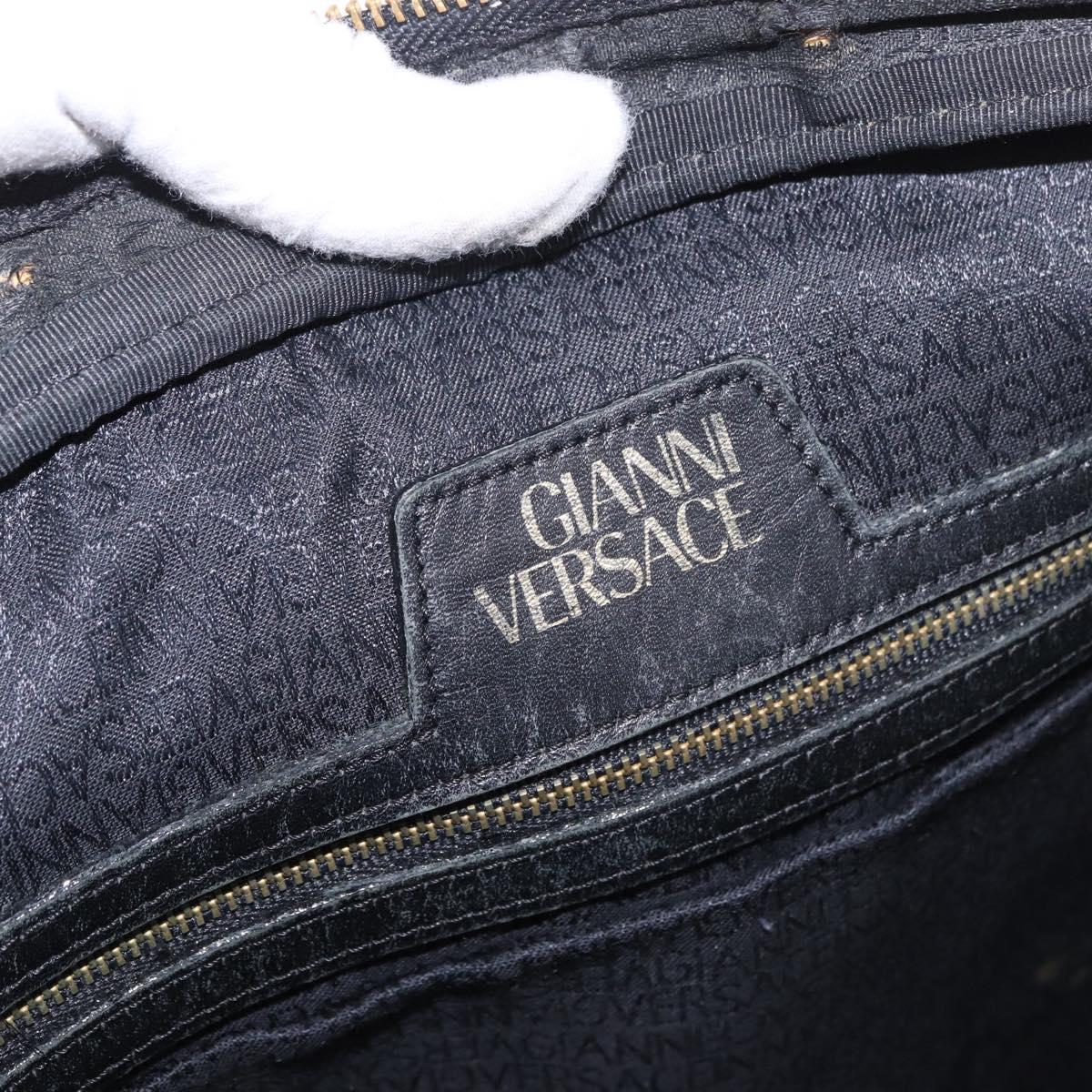 Gianni Versace Business Bag Leather Black Gold Auth bs35448