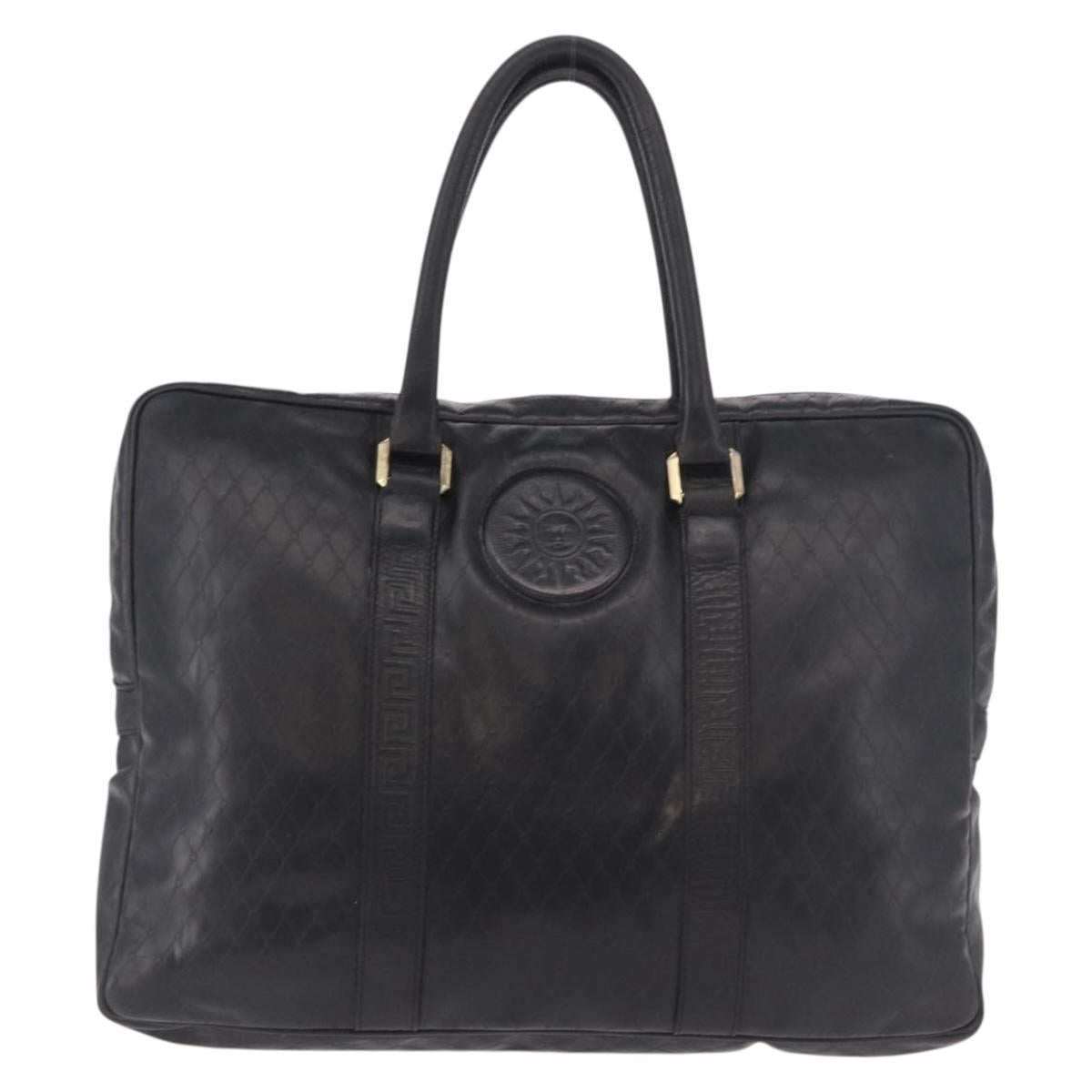 Gianni Versace Business Bag Leather Black Gold Auth bs35448