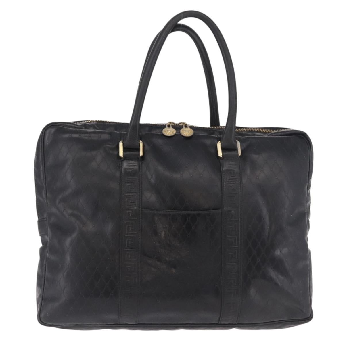 Gianni Versace Business Bag Leather Black Gold Auth bs35448