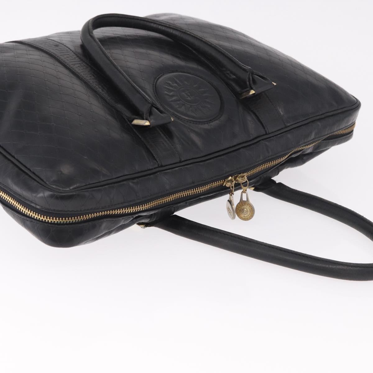 Gianni Versace Business Bag Leather Black Gold Auth bs35448