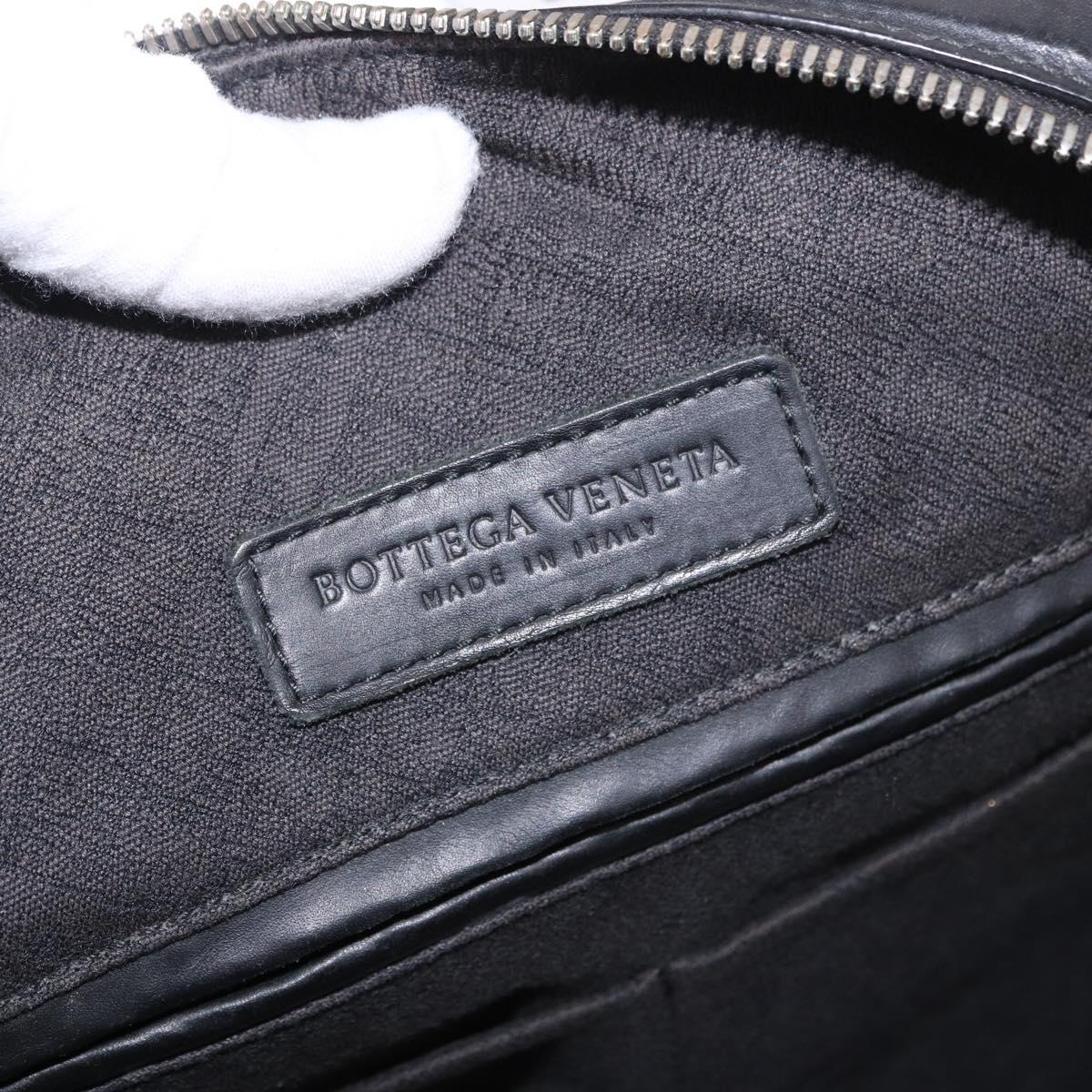 BOTTEGA VENETA Business Bag Leather Black Silver Auth bs35449