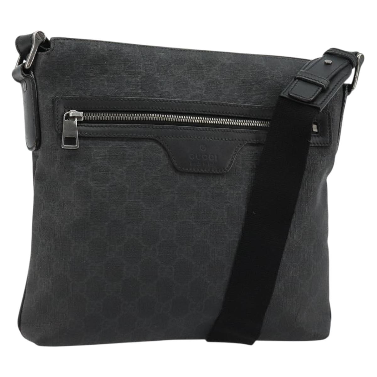 GUCCI GG Supreme Shoulder Bag PVC Black Silver 322279 Auth bs35450