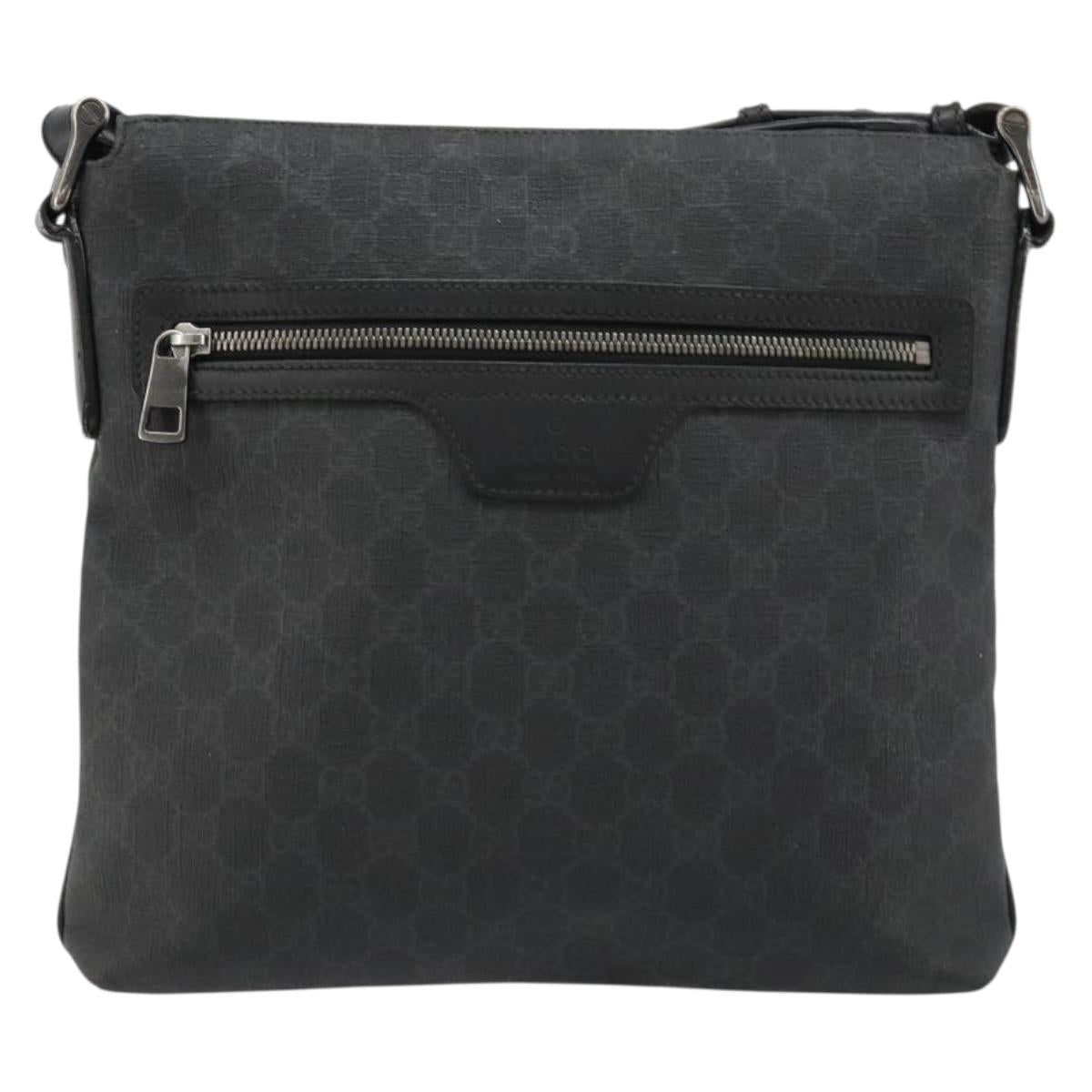 GUCCI GG Supreme Shoulder Bag PVC Black Silver 322279 Auth bs35450